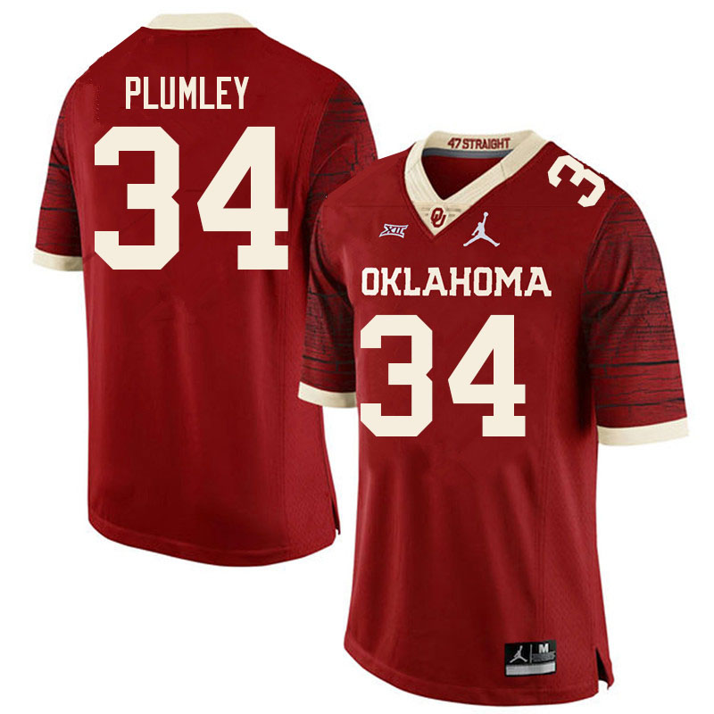 Oklahoma Sooners #34 Dorian Plumley College Football Jerseys Sale-Retro